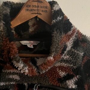 LL BEAN XXS GREEN BROWN Cozy CAMOUFLAGE SIDE ZIP Fleece Pullover